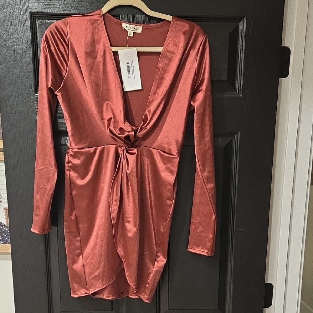 Elegant Long Sleeve Rust Dress